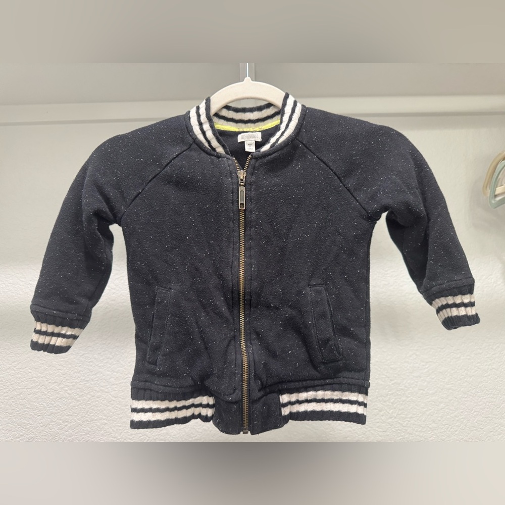 Gymboree Black Speckled Bomber Jacket with Striped Trim XXS(3)